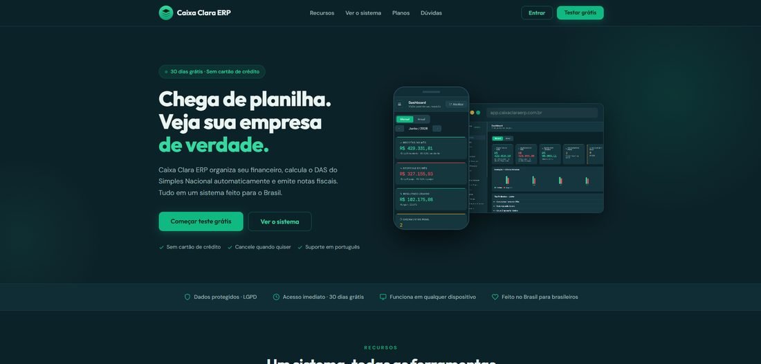 Tela do Caixa Clara ERP
