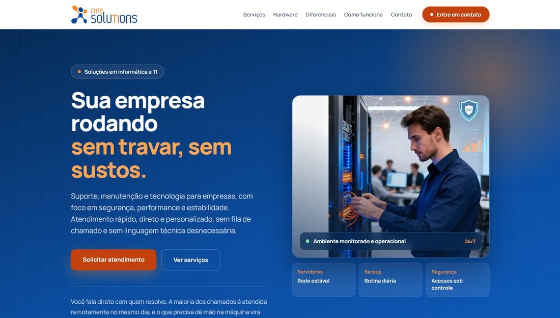 Site da Fine Solutions, suporte e infraestrutura de TI